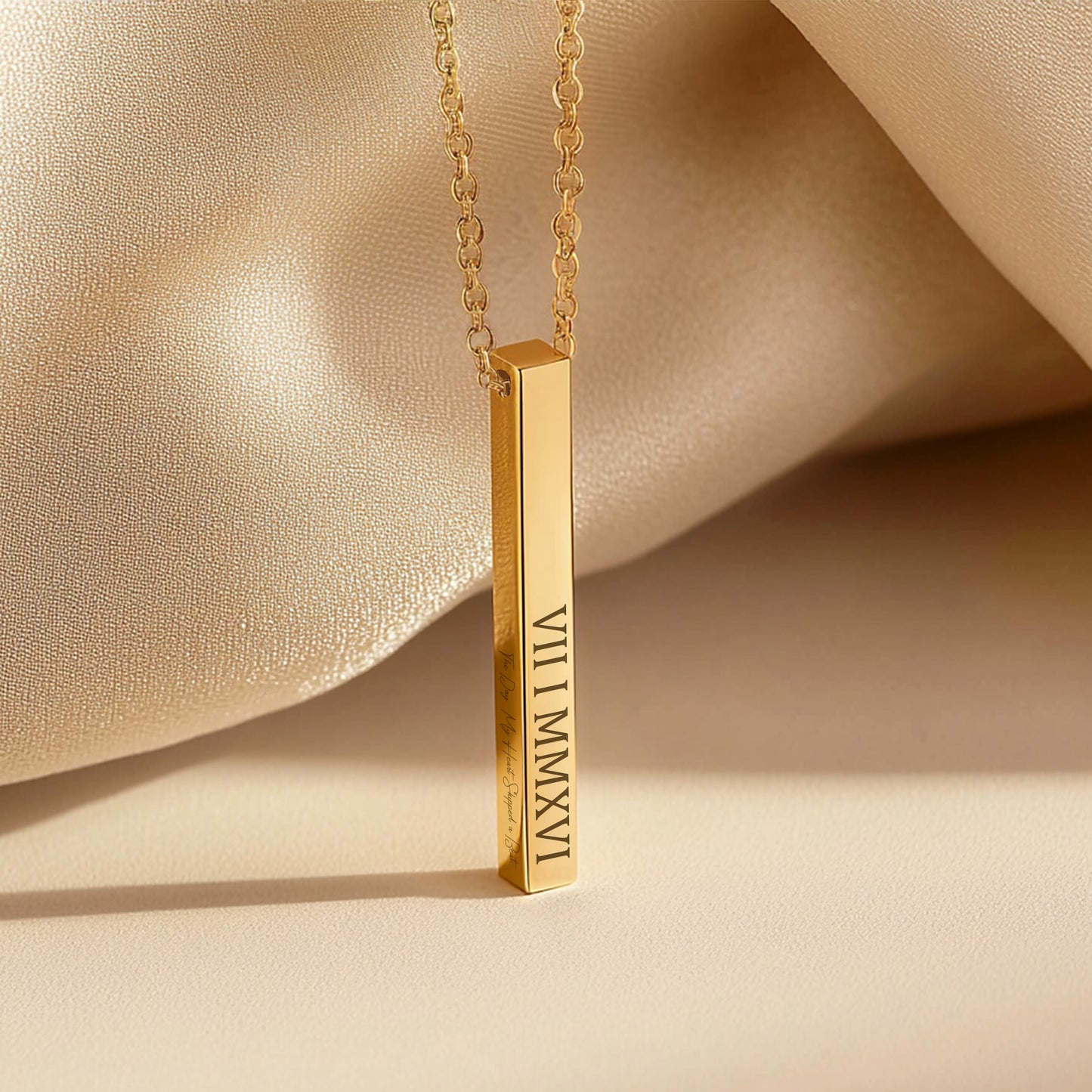 3D Bar Necklace - Personalize with Special Roman Numeral Date