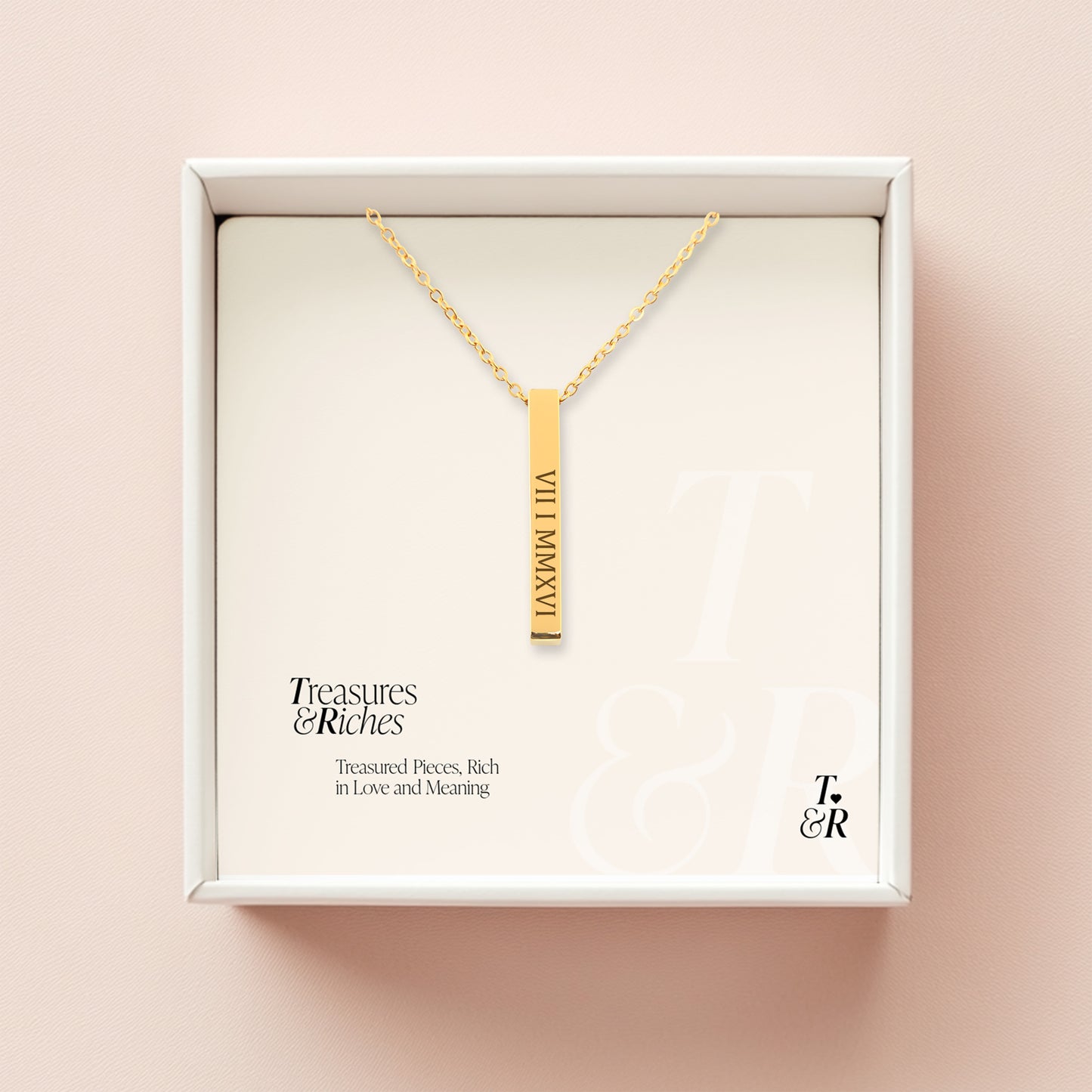 3D Bar Necklace - Personalize with Special Roman Numeral Date